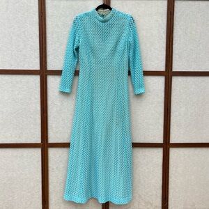 Vintage 60/s70s Turquoise Long Dress - Size 8/10
